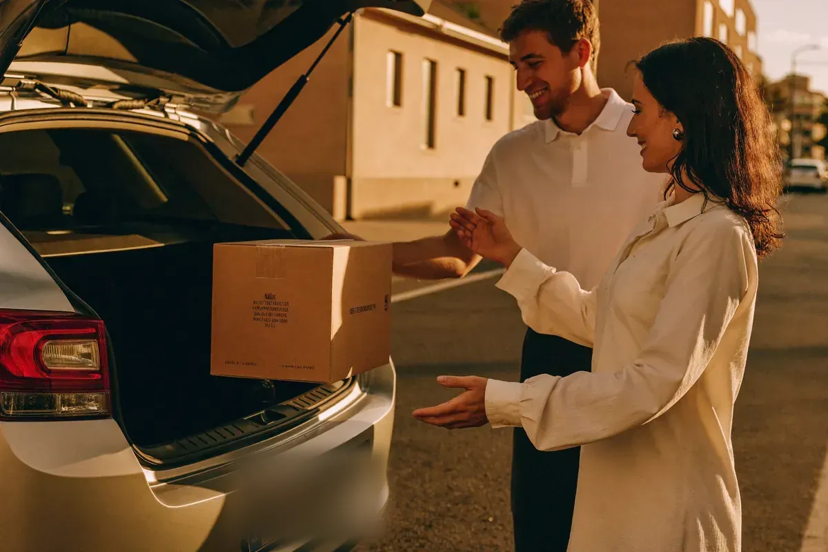 Un colis remis en main propre près du coffre d'une voiture